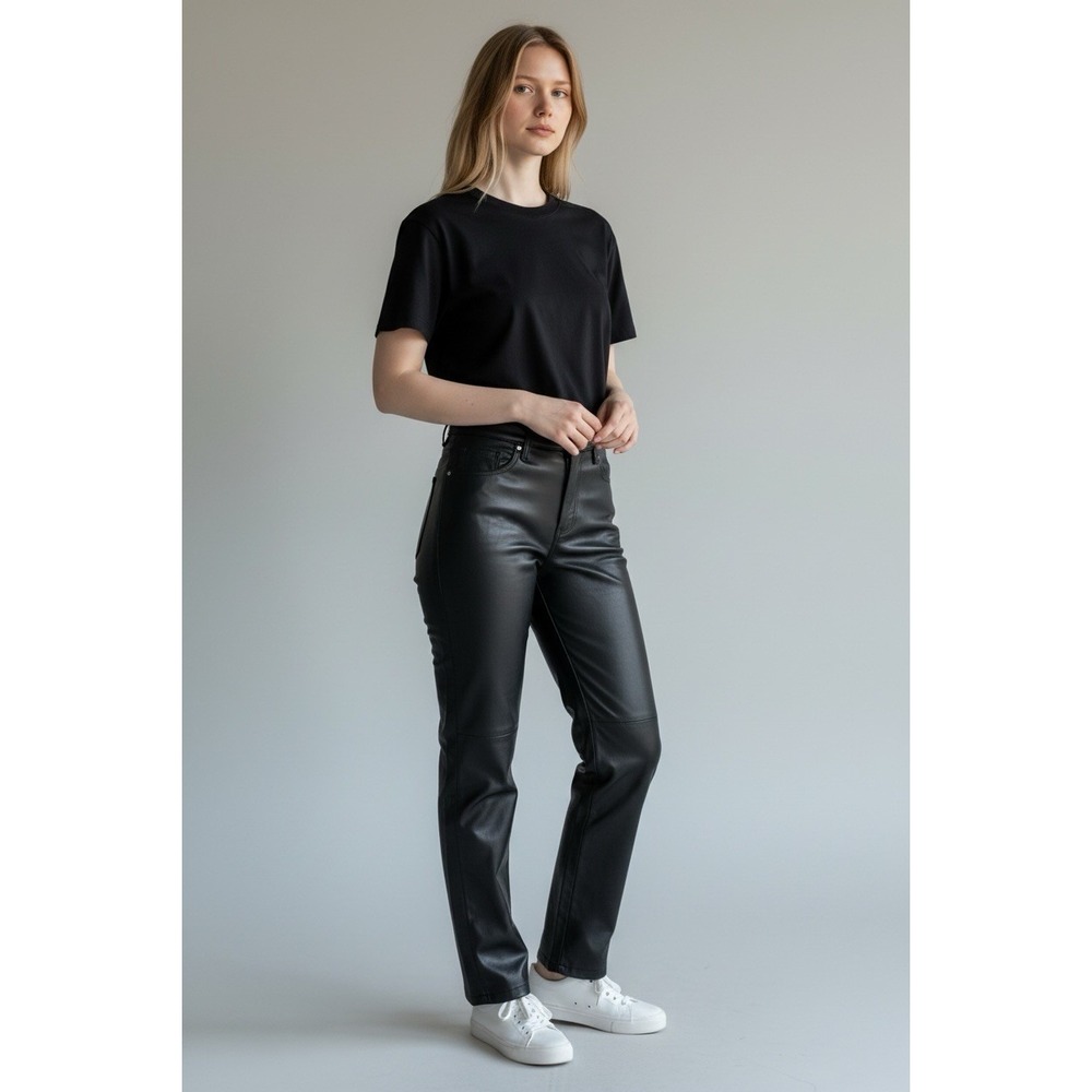 Abercrombie & Fitch Curve Love 90s Straight Faux Leather Pants 27/4 Black